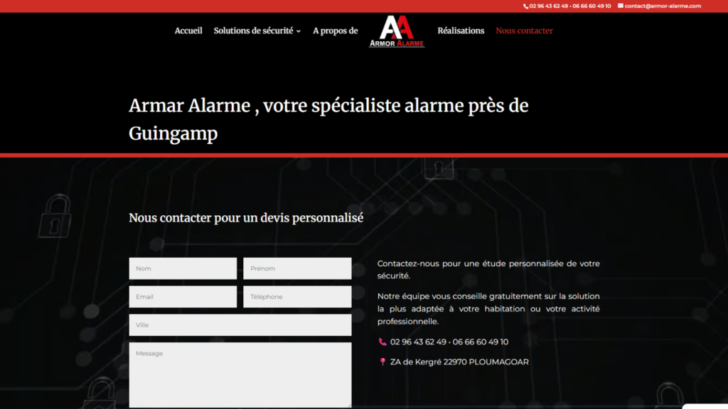 Page contact armor alarme